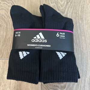 ADIDAS Women's Crew Socks 6-Pack | Cushioned AEROREADY Everyday | Shoe Size 5-10